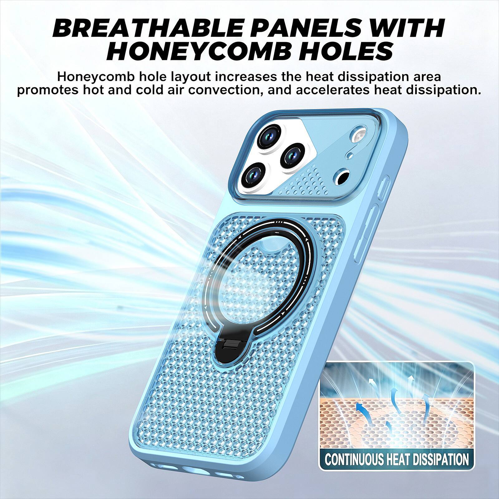 BREATHABLE PANELS WITH HONEYCOMB HOLES

Honeycomb hole layout increases the heat dissipation area, promotes hot and cold air convection, and accelerates heat dissipation.

CONTINUOUS HEAT DISSIPATION