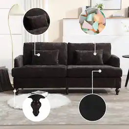 Ropilly - Mid Century Modern Loveseat, Chenille Loveseat Sofa, 2 Seat Upholstered Loveseat in Black - Black