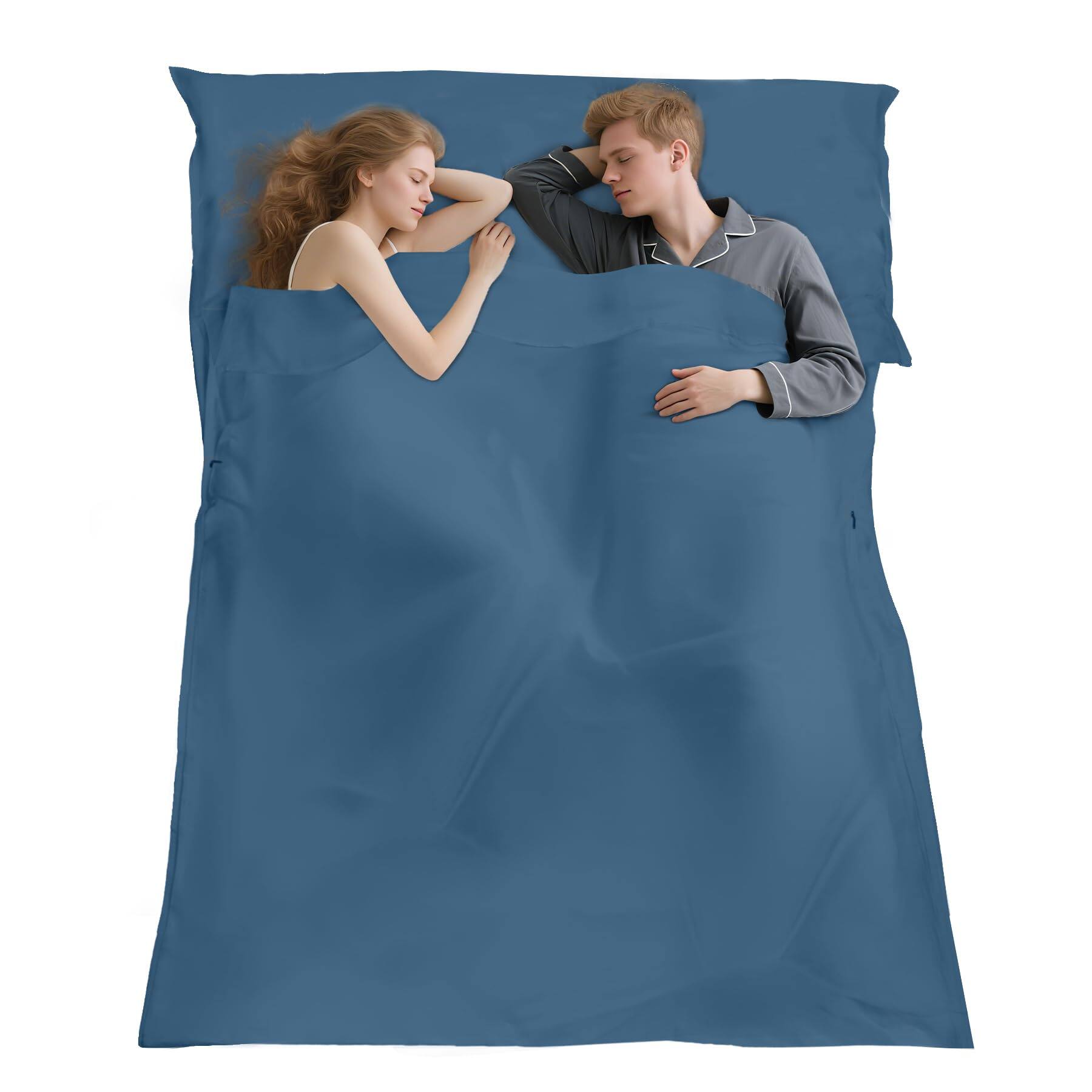 Dapper Styles - Sleeping Bag Liner Long Staple Cotton Adult Sleep Sack Travel Sheets For Backpacking Hotels Hostels Lightwe - Double (Fits 2 People) - Blue with Zipper