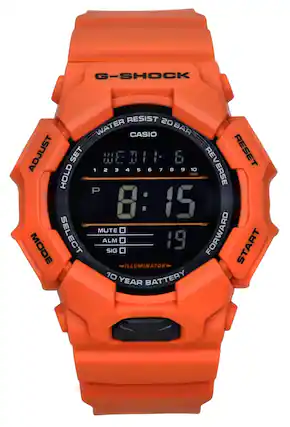 G-SHOCK RESIST 20 WATER CASIO BAR ADJUST SET WEB: I 6 REVERSE RESET 12345678910 HOLD P 8: 15 MUTE MODE SELECT ALM SIG 19 FORWARD START ILLUMINATOR 10 BATTERY YEAR