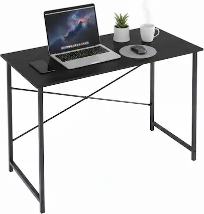Front. AOITUN - Computer Desk 40 Inch, Small Desk, Sturdy Writing Table with Metal Frame, Modern Workstation for Bedroom, Black - Black.