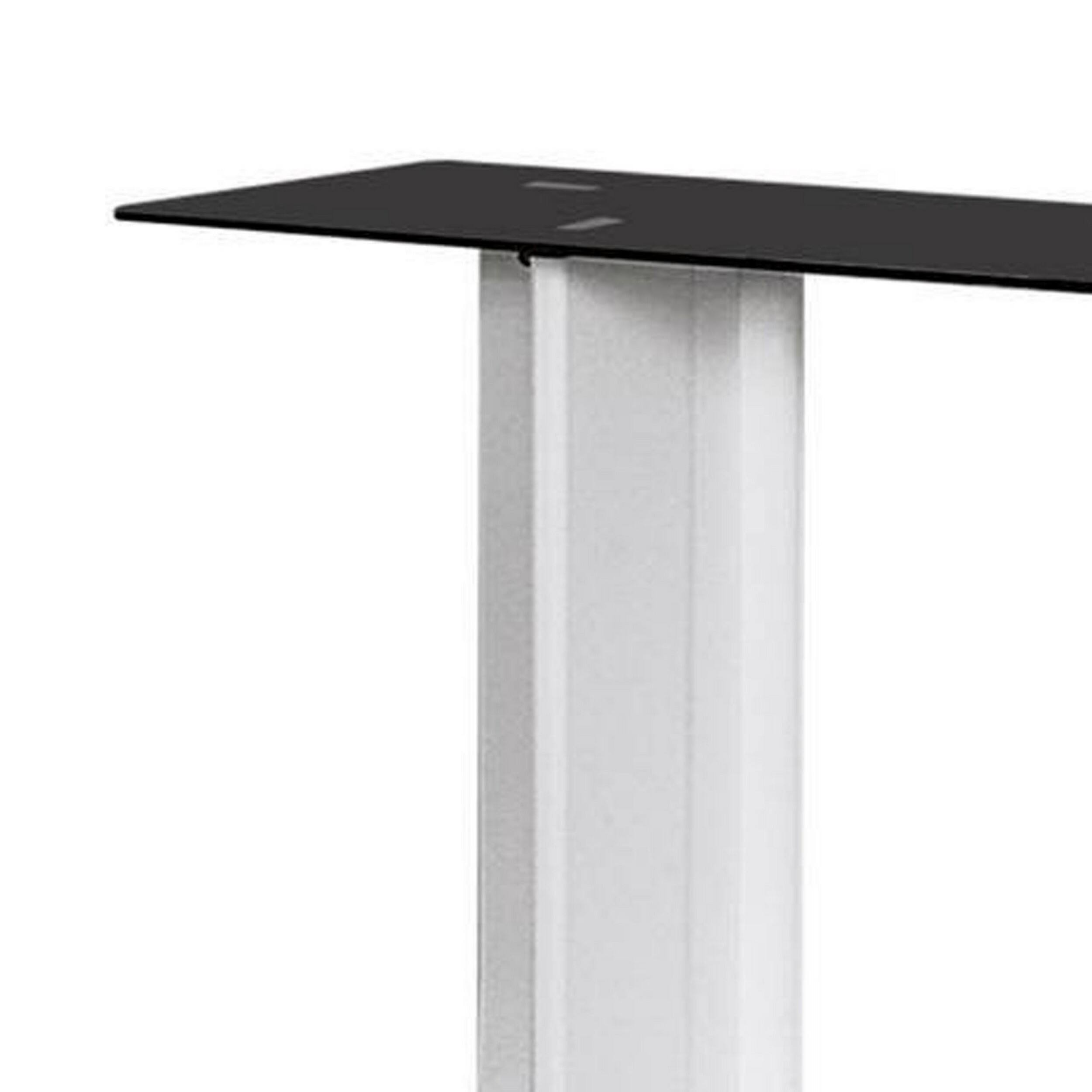 Alt View 1. Manhattan Lane - Liam 47 Inch Sofa Console Table, White Wood, Pedestal Base, Black Glass Top - White, Black.