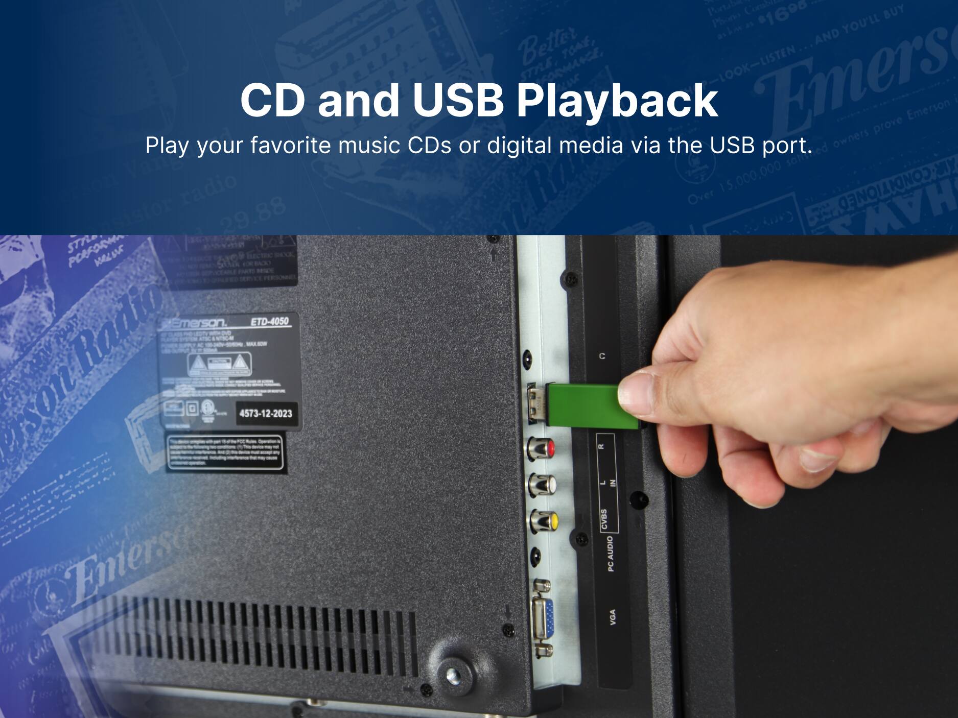 CD and USB Playback

Play your favorite music CDs or digital media via the USB port.