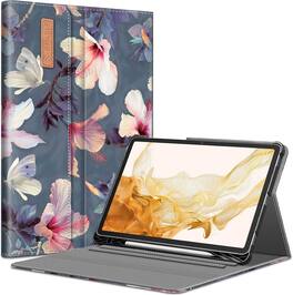 Fintie - Portfolio Case for Samsung Galaxy Tab S8+ / S7+ / S7 FE 12.4 Inch, Multiple Angles Business Cover with Pocket - Blooming Hibiscus