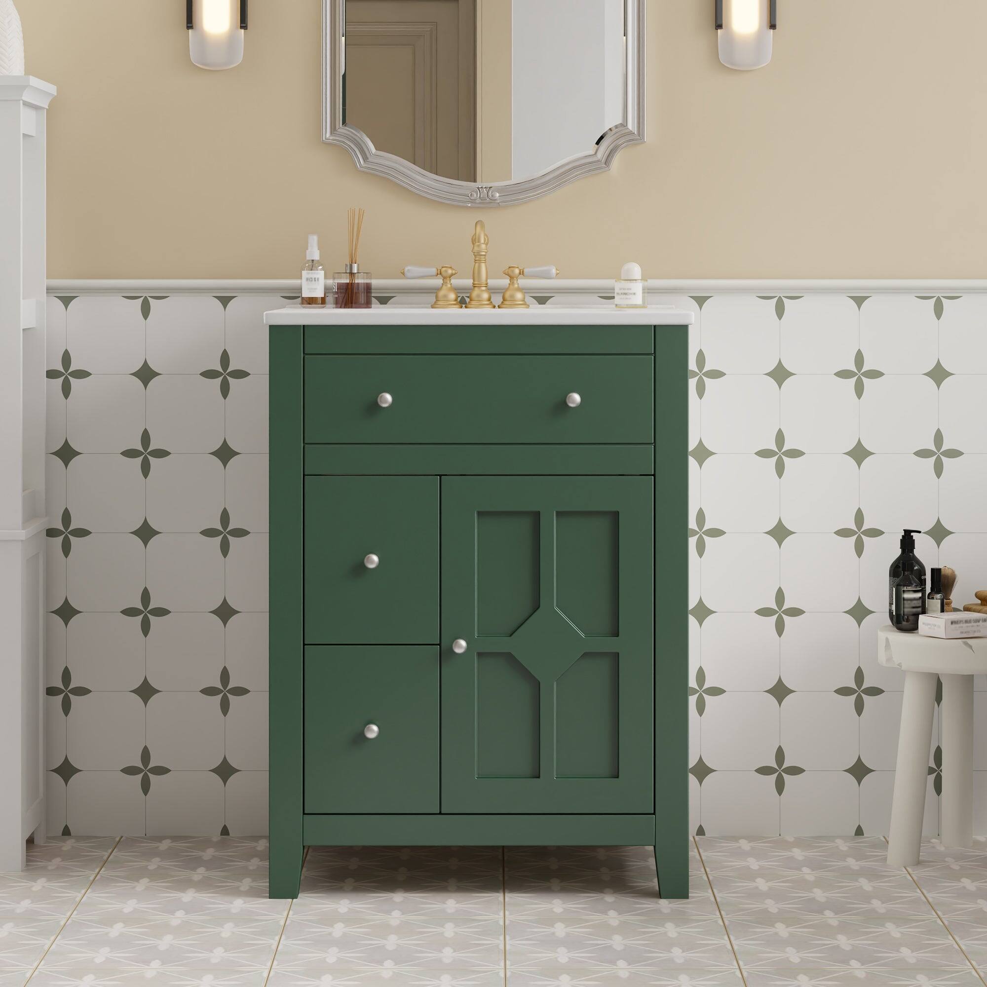 Alt View 4. Boyel Living - 24 Inch Modern Bathroom Vanity with Ceramic Basin and Drawers Green - Green.