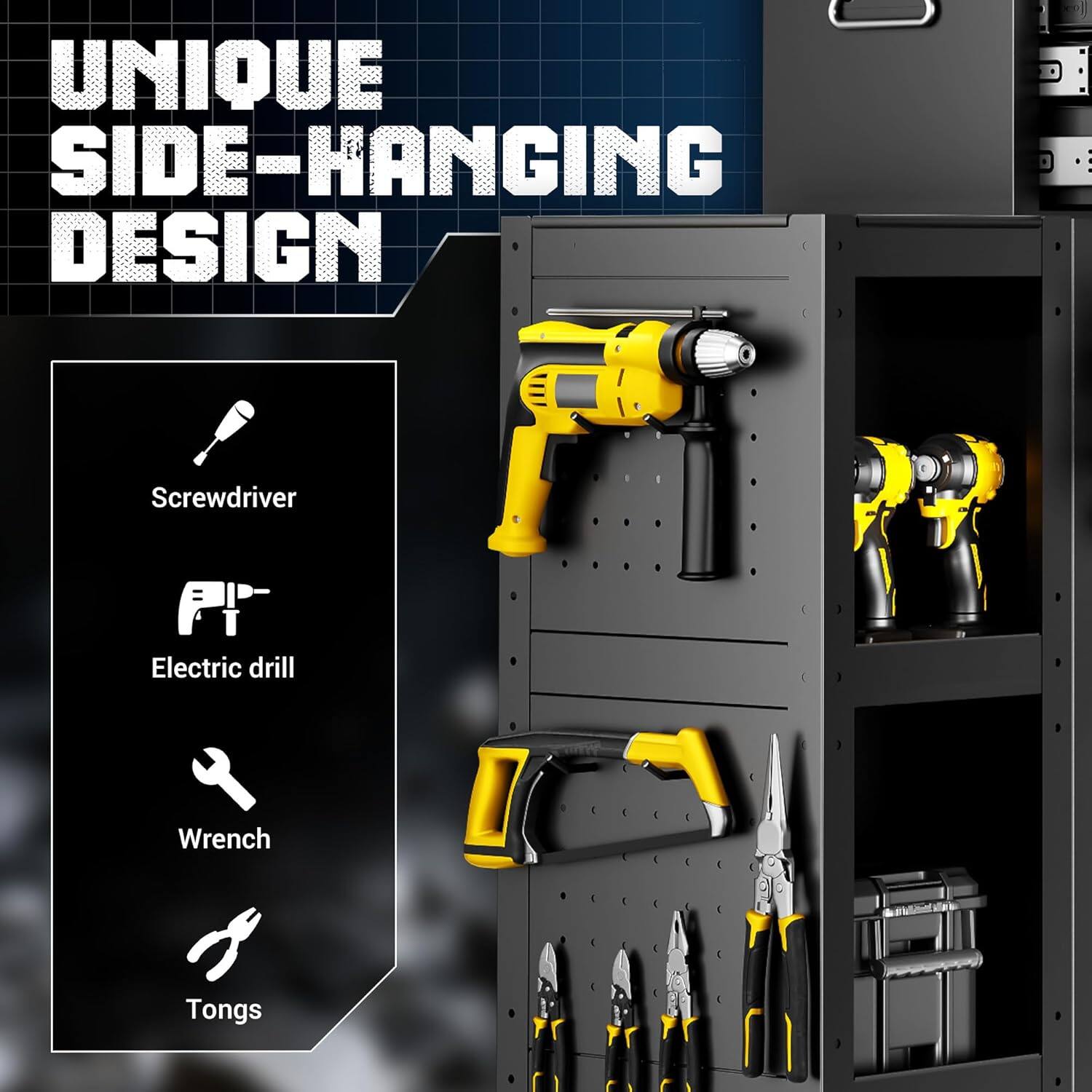 UNIQUE SIDE-HANGING DESIGN

- Screwdriver
- Electric drill
- Wrench
- Tongs