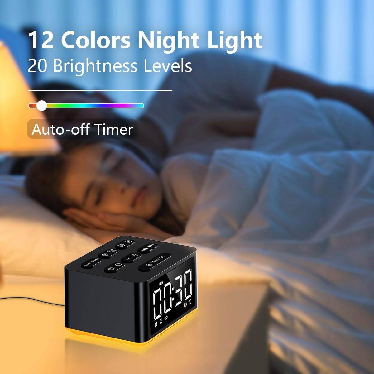 12 Colors Night Light  
20 Brightness Levels  
Auto-off Timer