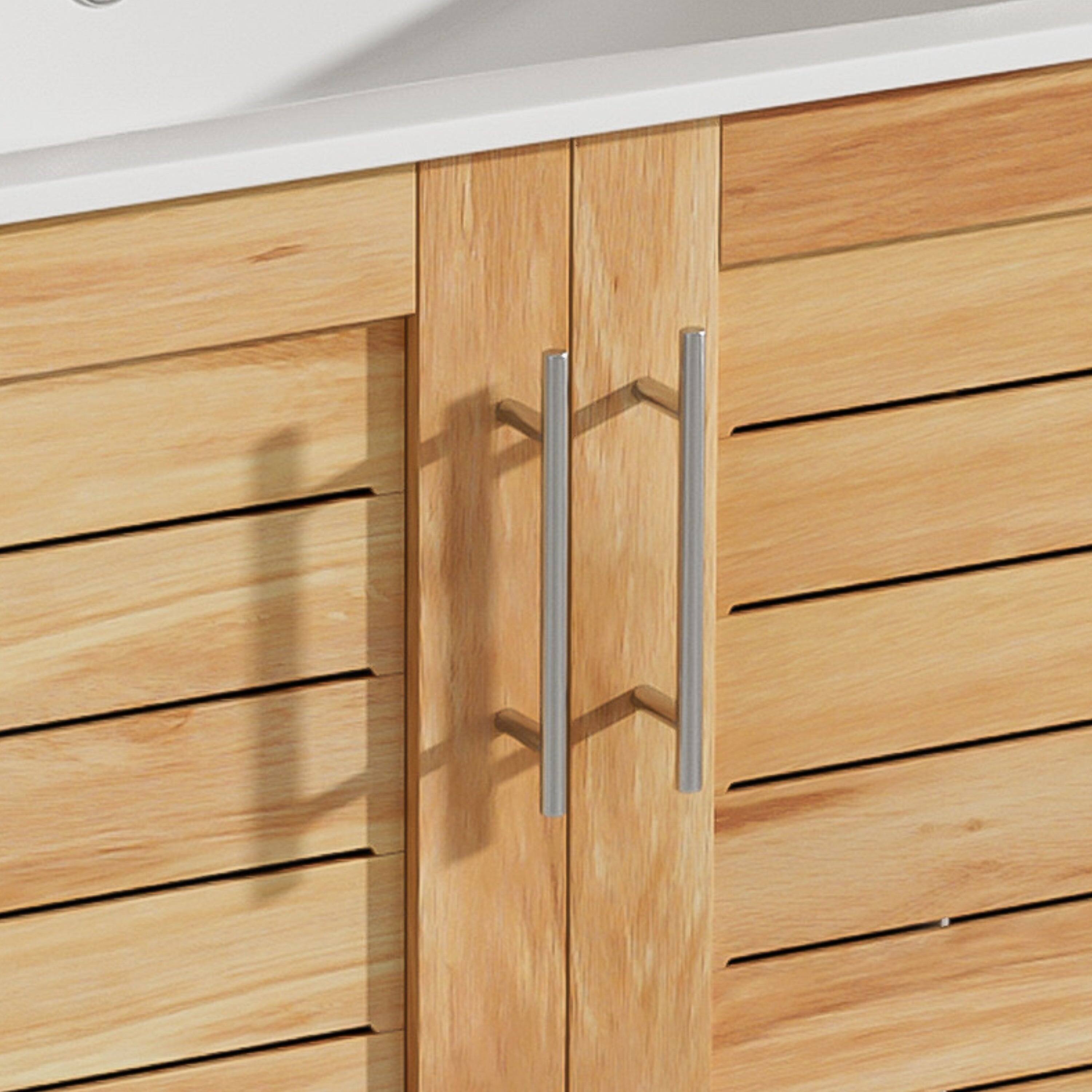 Left. Boyel Living - 30 Inch Antique Bathroom Vanity with Ceramic Sink Mid Century Cabinet 2 Doors Large Storage Brown - NaturalBrown.