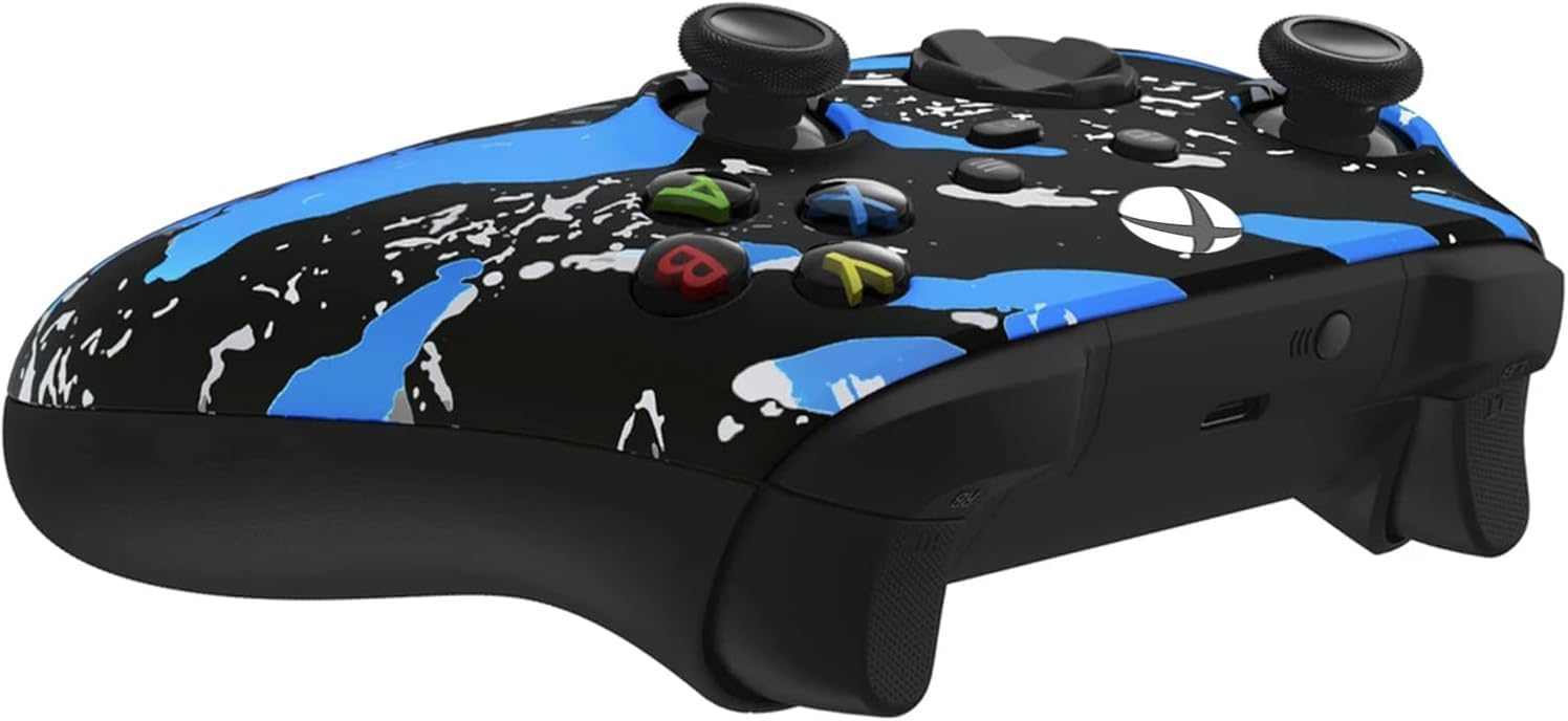 Back. Custom Controllerzz - Custom Wireless Controller for Xbox Series X|S, Xbox One, & PC - Blue Splatter.
