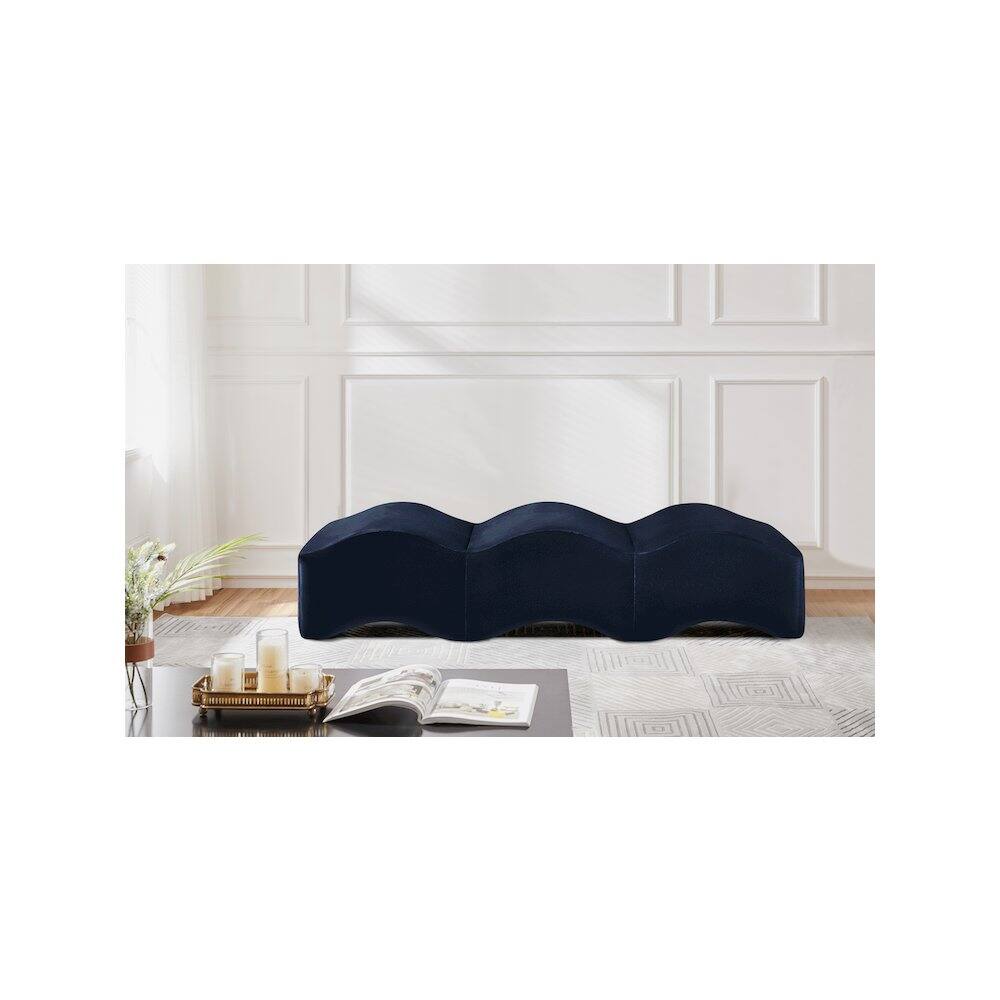 Alt View 1. Meridian Furniture - Wave Navy Velvet Bench - Blue.