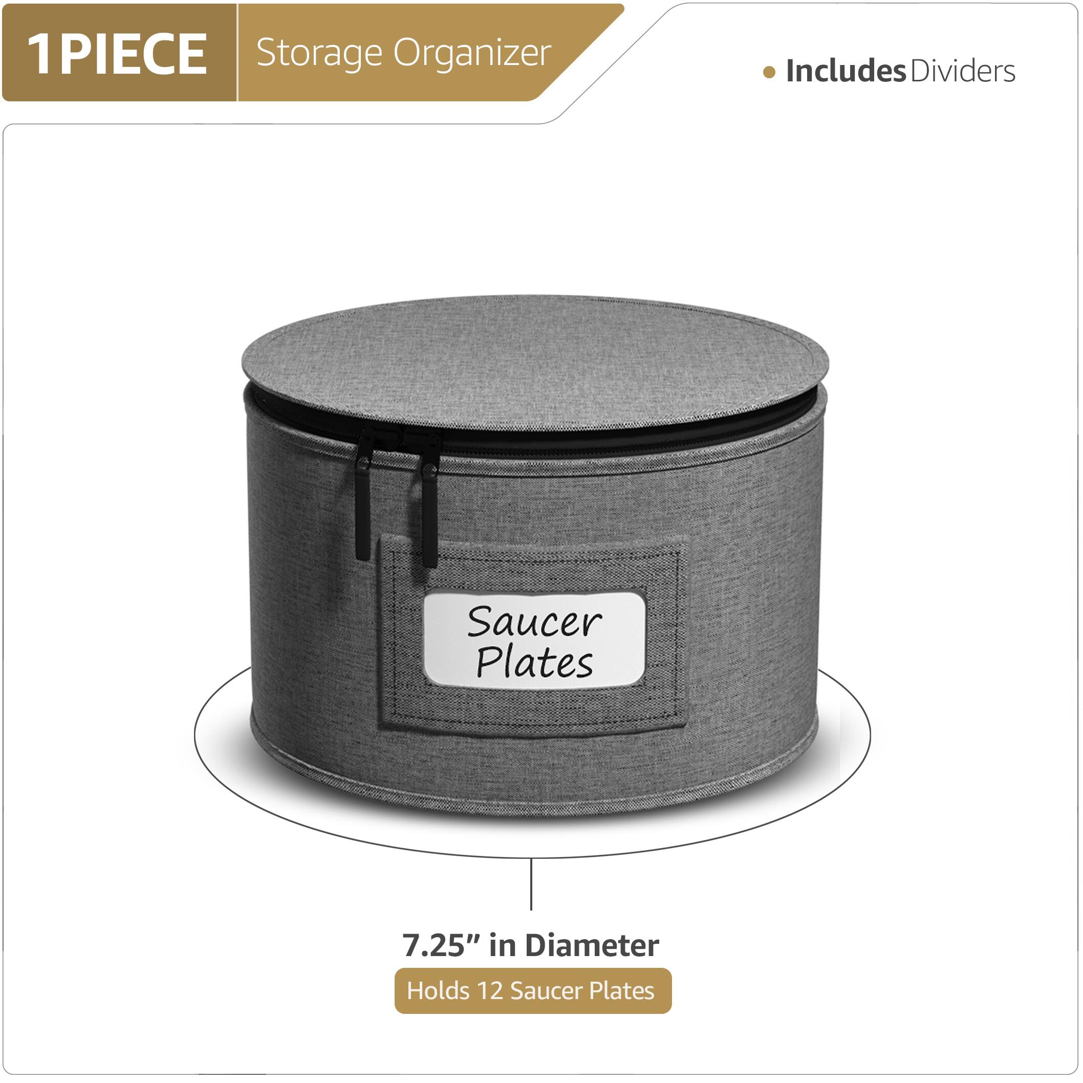 1 PIECE  
Storage Organizer  
Includes Dividers  

Saucer Plates  

7.25" in Diameter  
Holds 12 Saucer Plates