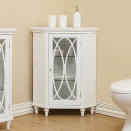 Teamson Home - Florence Corner Floor Cabinet with Decorative Glass Panel - White