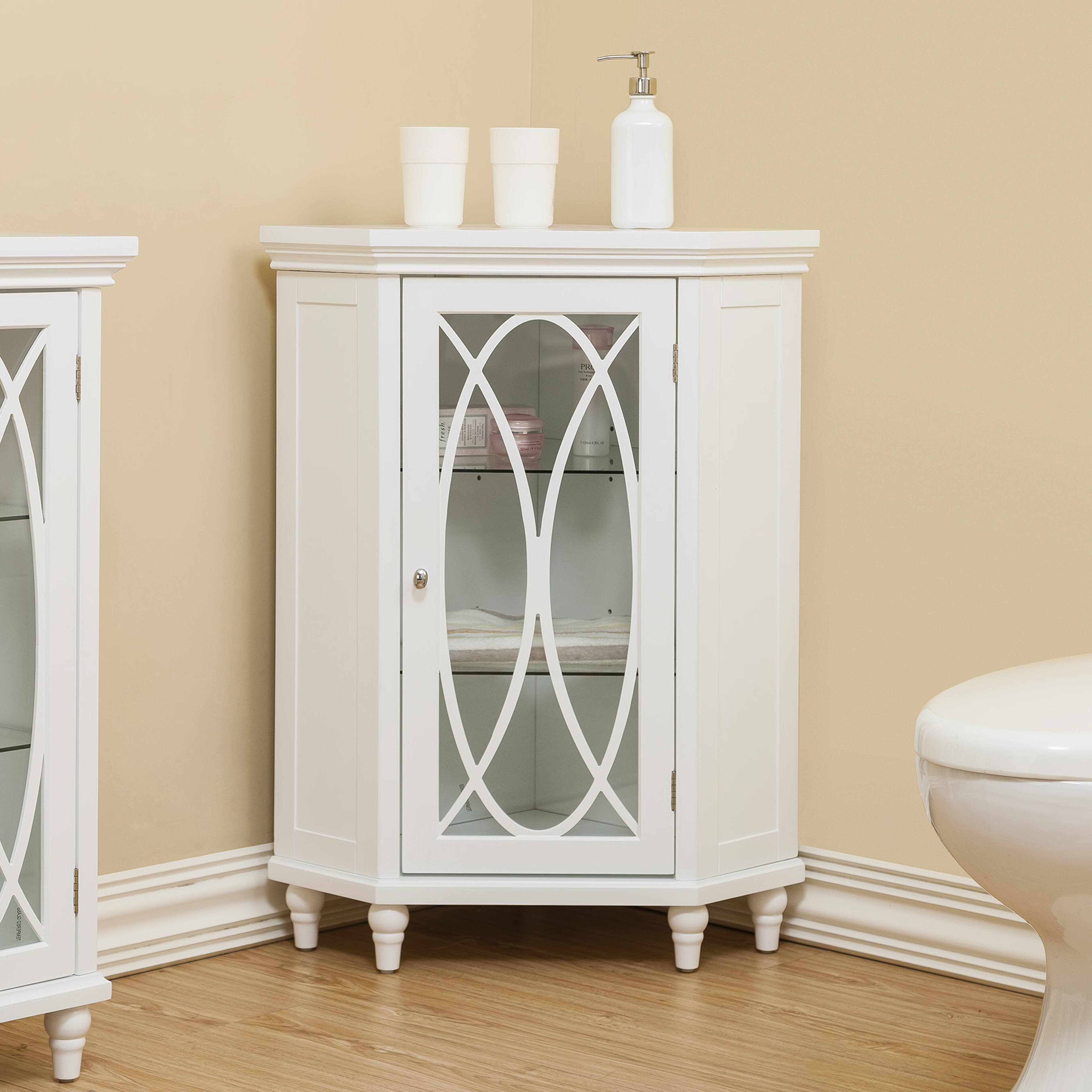 Front. Teamson Home - Teamson Home Florence Corner Floor Cabinet with Decorative Glass Panel, White - White.