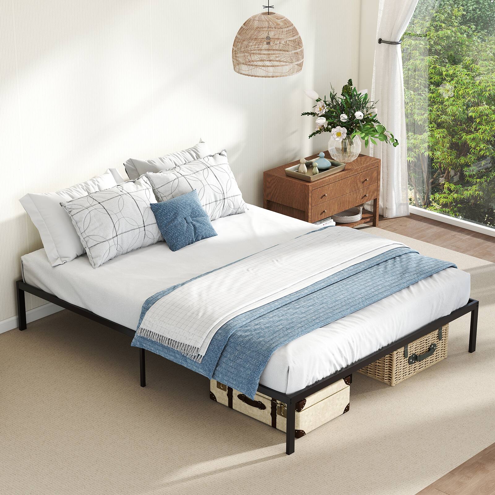 Alt View 5. LUCKY ONE - Queen Assembled Metal Bed Frame Heavy Duty Slats Mattress Foundation 10.5" Storage - Black-Queen.
