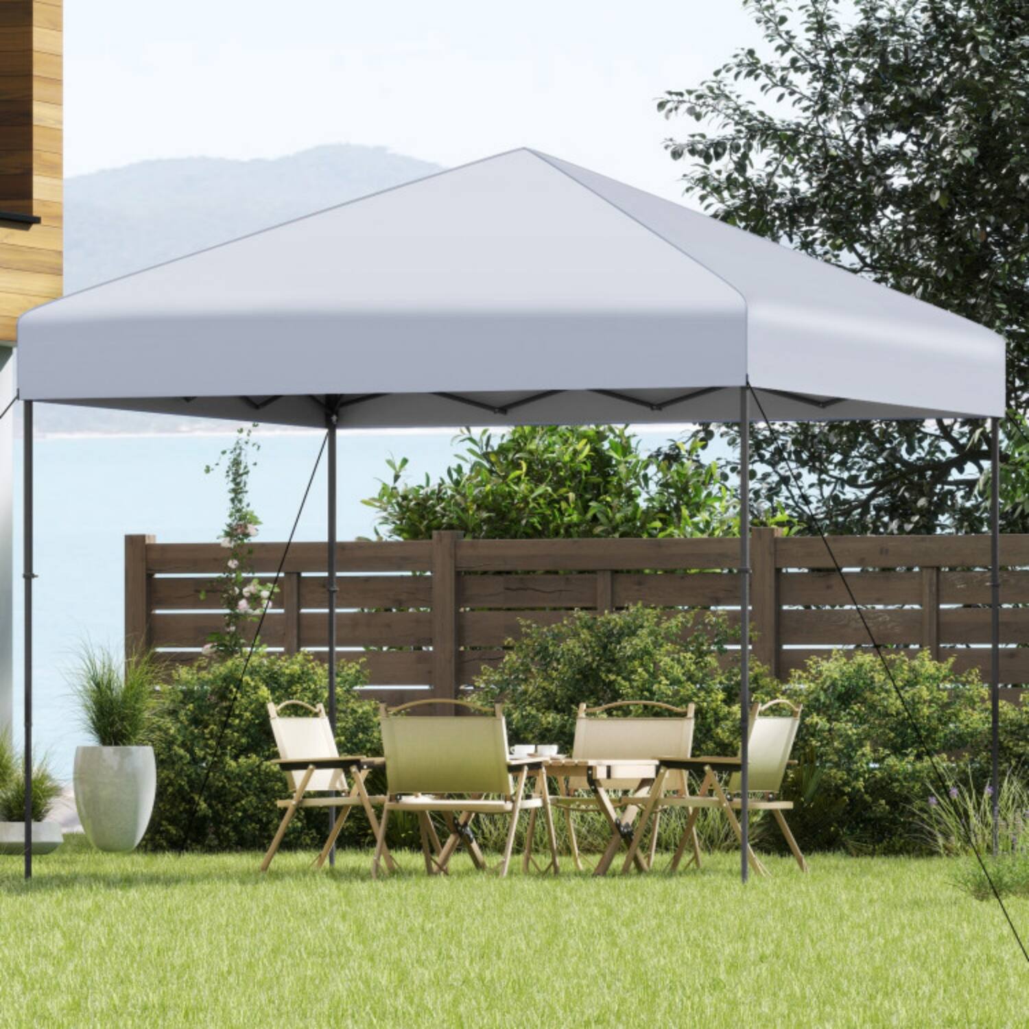 Alt View 1. Mondawe - 10 x 10 FT Pop-Up Canopy Tent with Carry Bag and 8 Stakes - White.