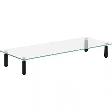Front. Lorell - Lorell 4leg SingleShelf Monitor Stand 44 lb Capacity 3"H x 22"W x 8.25"D Glass Clear, Black - Clear.