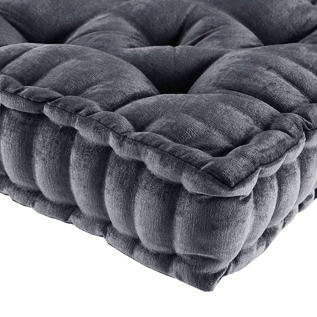 Back. APRILSOUL - Poly Chenille Square Floor Pillow Cushion Charcoal 20 x 20 in - Charcoal.