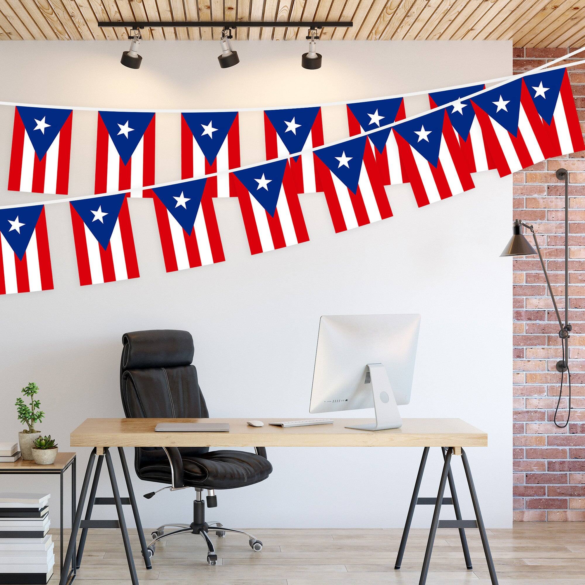 Left. G128 - Puerto Rico Bunting Banner - 33 ft String with 38 Mini Flags (8.2 x 5.5 in), 150D Polyester. - Assorted Colors.