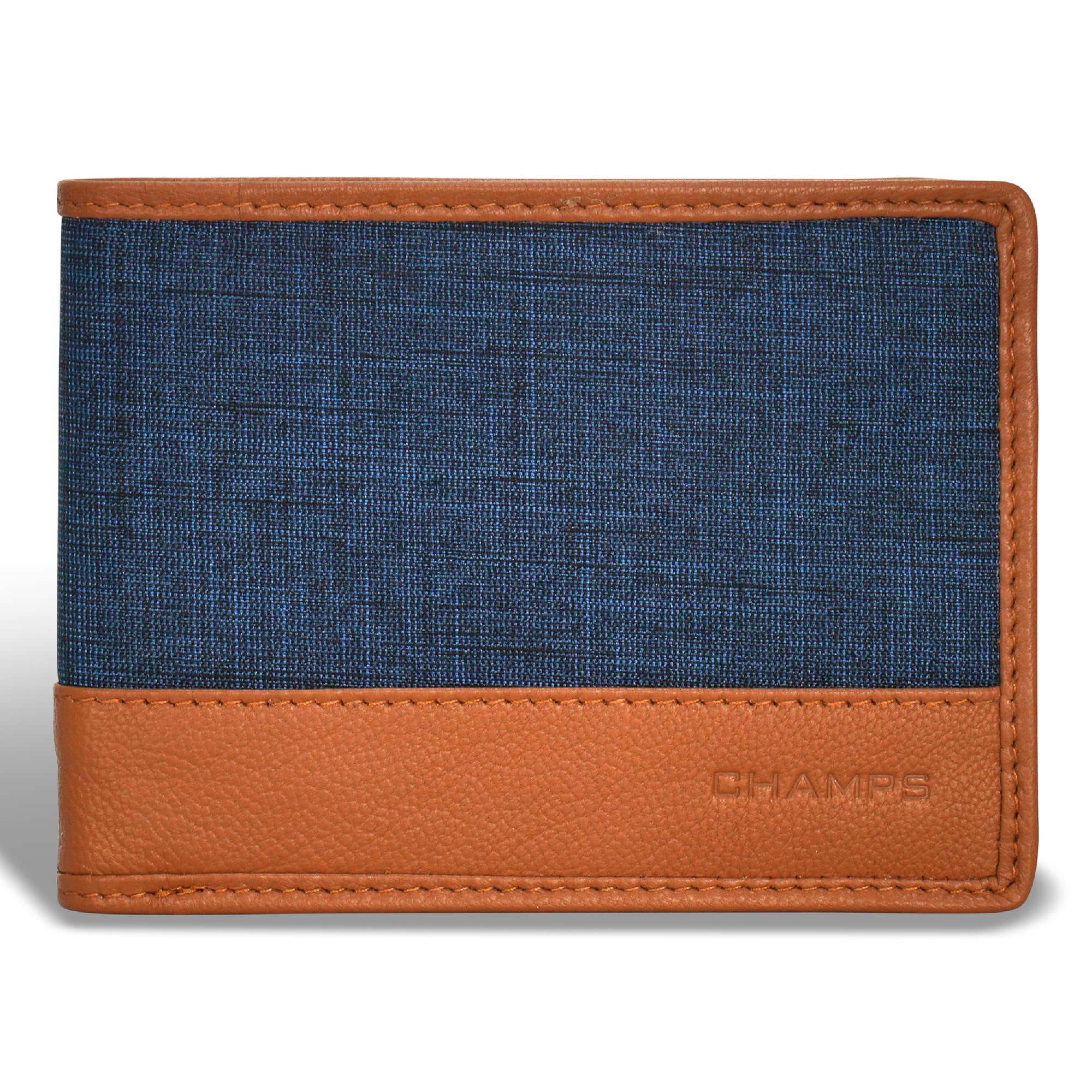 Champs - Denim Collection Leather Bi-Fold Wallet - TanBlue