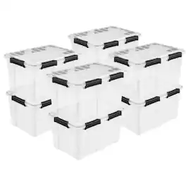 Sterilite - 54 Qt Gasket Box, Stackable Storage Container with Lids, Black, 8 Pack - Clear