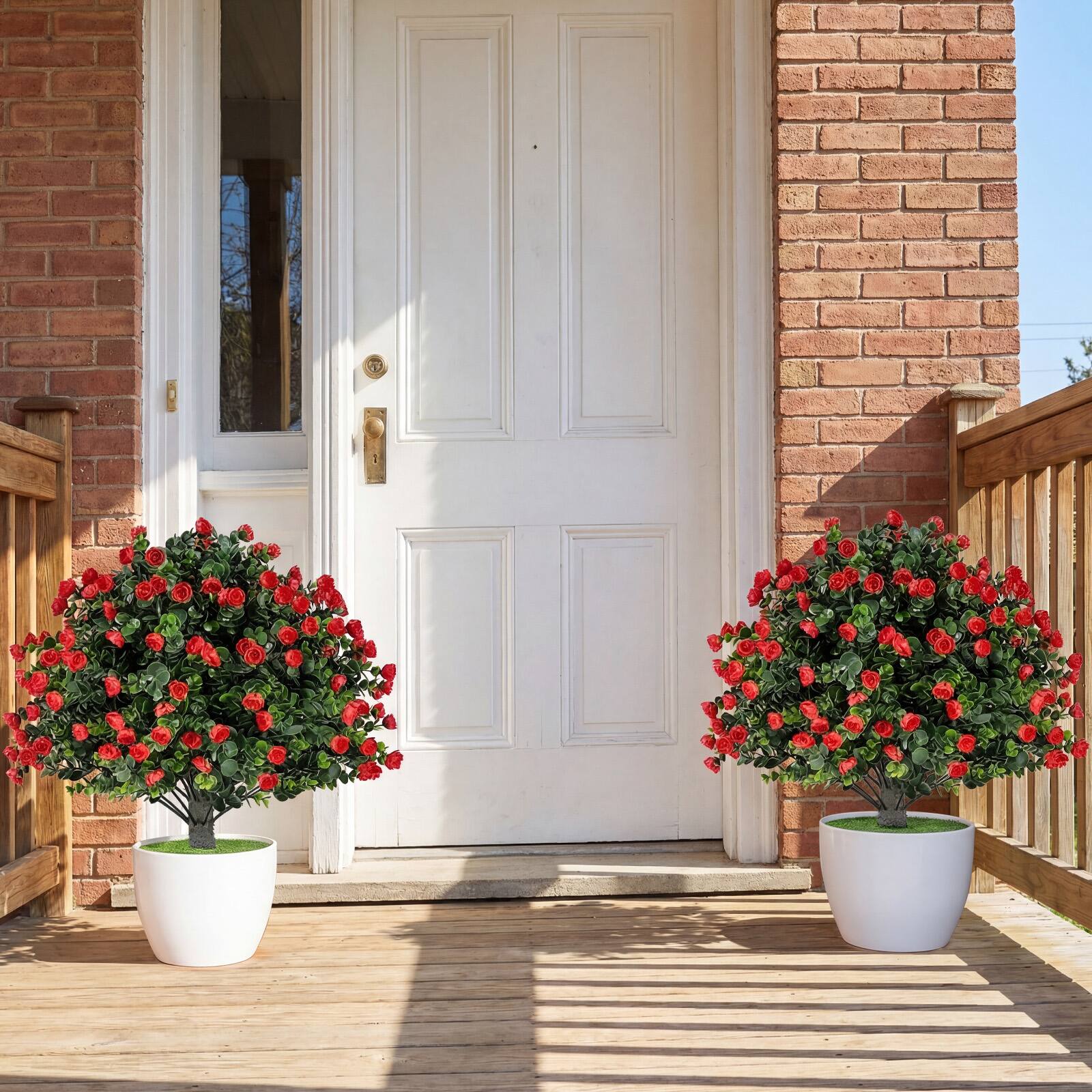 Alt View 1. Gymax - Gymax 2 Pack Artificial Rose Topiary Ball Trees w/PP Cement-Filled Flowerpot for Home - Green.