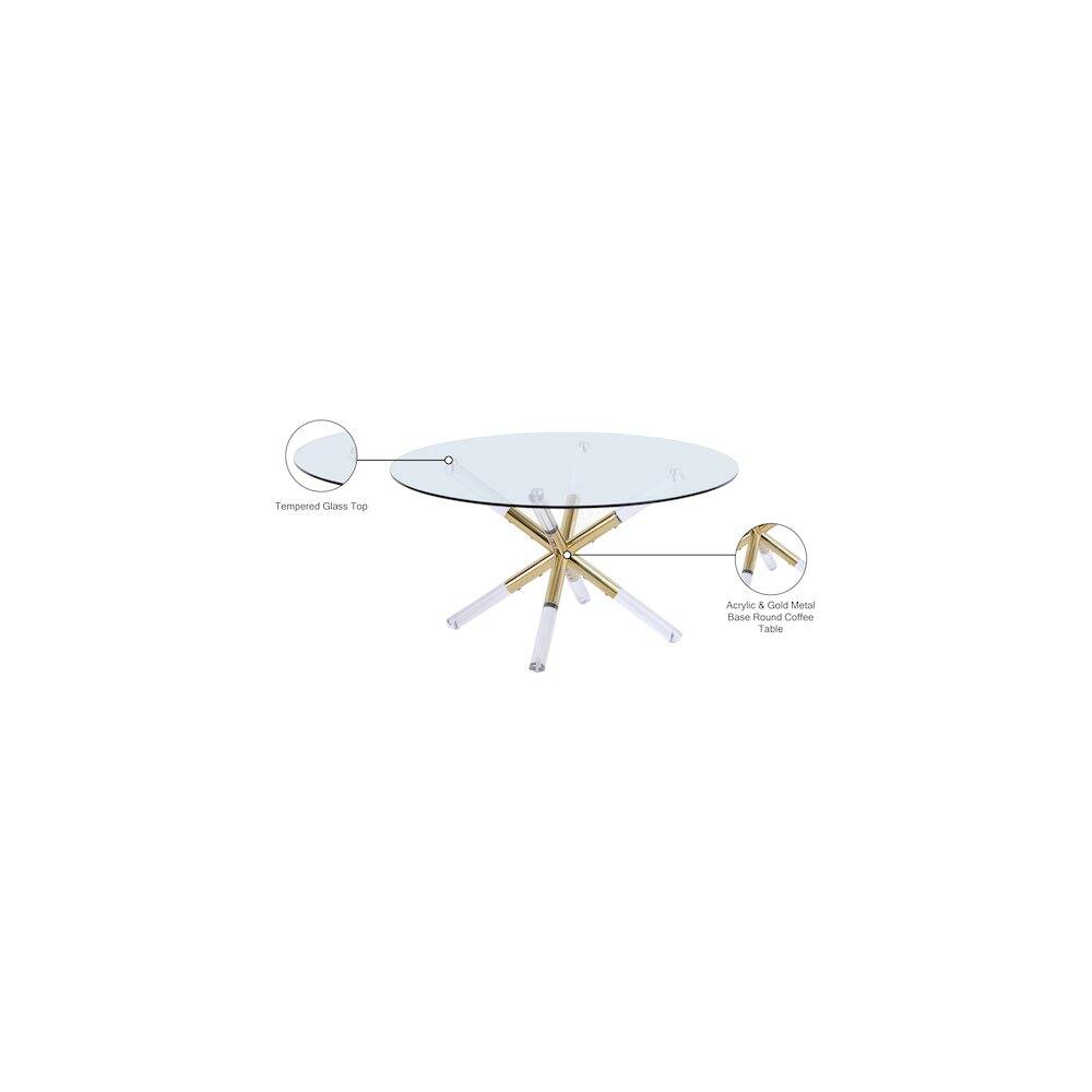 Tempered Glass Top  
Acrylic & Gold Metal Base Round Coffee Table