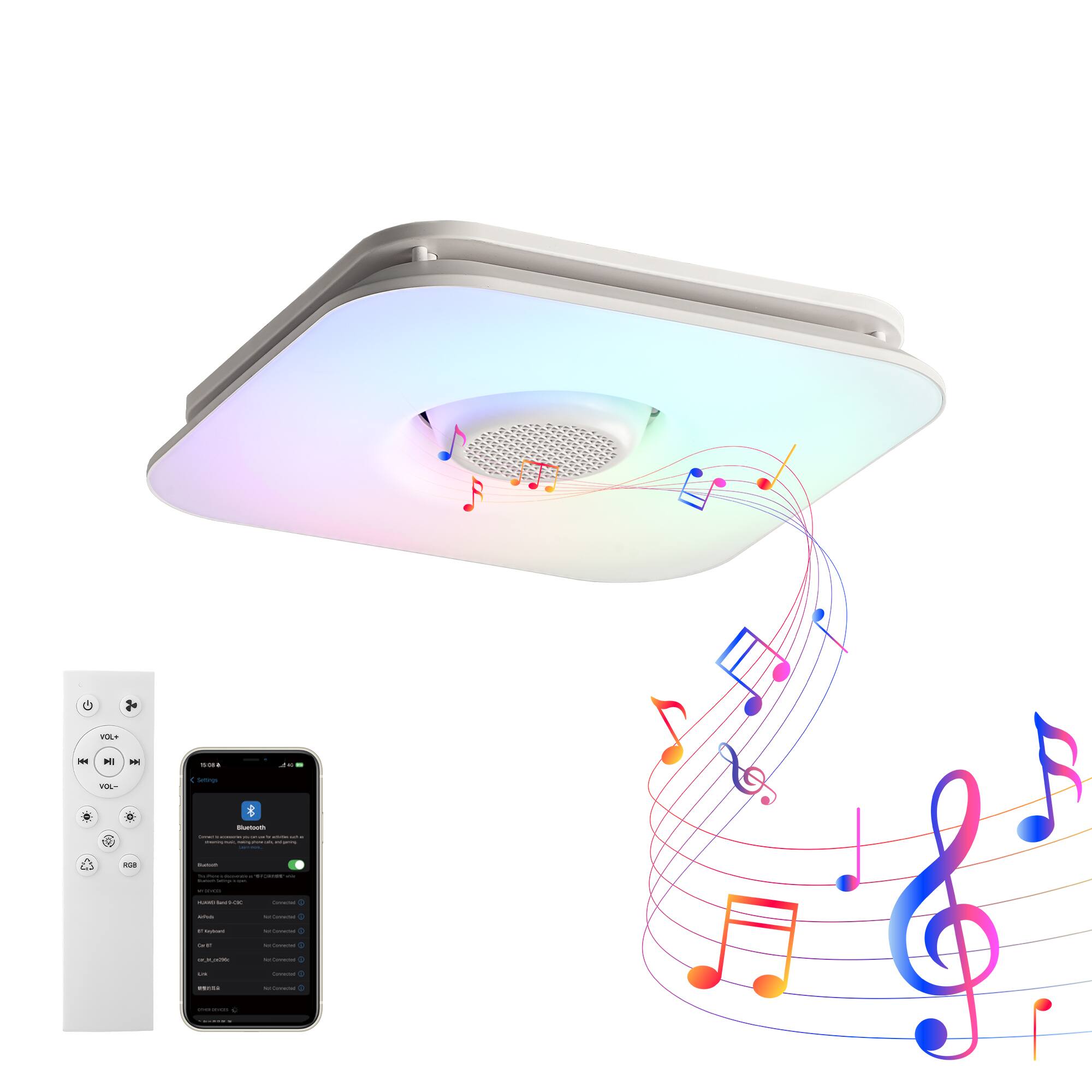 Vaczon - Smart 12 in Bathroom Exhaust Fan with 110 CFM Dimmable 3CCT RGB LED and Bluetooth Speaker with Remote and App Control - White