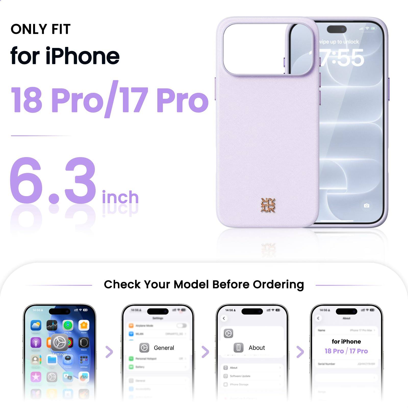 ONLY FIT for iPhone 18 Pro/17 Pro 6.3 inch

Check Your Model Before Ordering

About
Fattings
General
About
for iPhone 18 Pro 17 Pro

Betory

Serial Number
JOHNTYPER

Software Update
Phone Storage