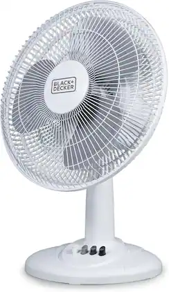 Black+Decker - Desk Fan for Home and Office, 12 inch Fan with 3 Speed Settings - White