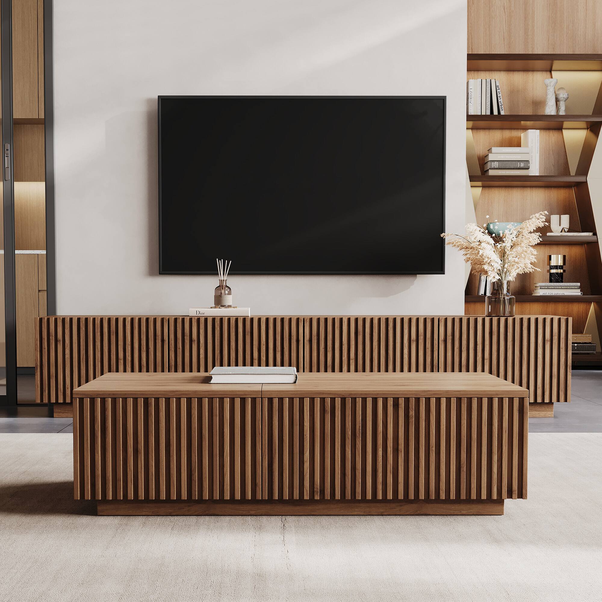 Back. luck idea - 51.1" Lift-top Coffee Table with Storage Drawers - Walnut Color.