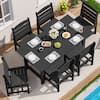 Front. SERWALL - Armless Outdoor Dining Set, HDPE Dining Furniture with Rectangular Table & 6 Chairs, All-Weather Resistant Dining Set - Black.
