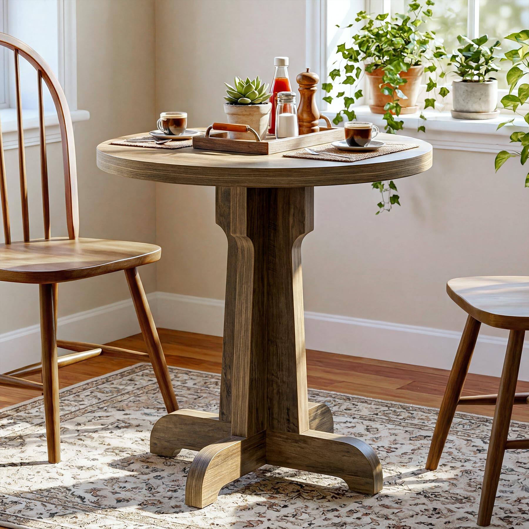Alt View 1. Tribesigns - 23.6-Inch Round Dining Table with Pedestal Base and Spacious Tabletop for Kitchen or Dining Room - Brown.