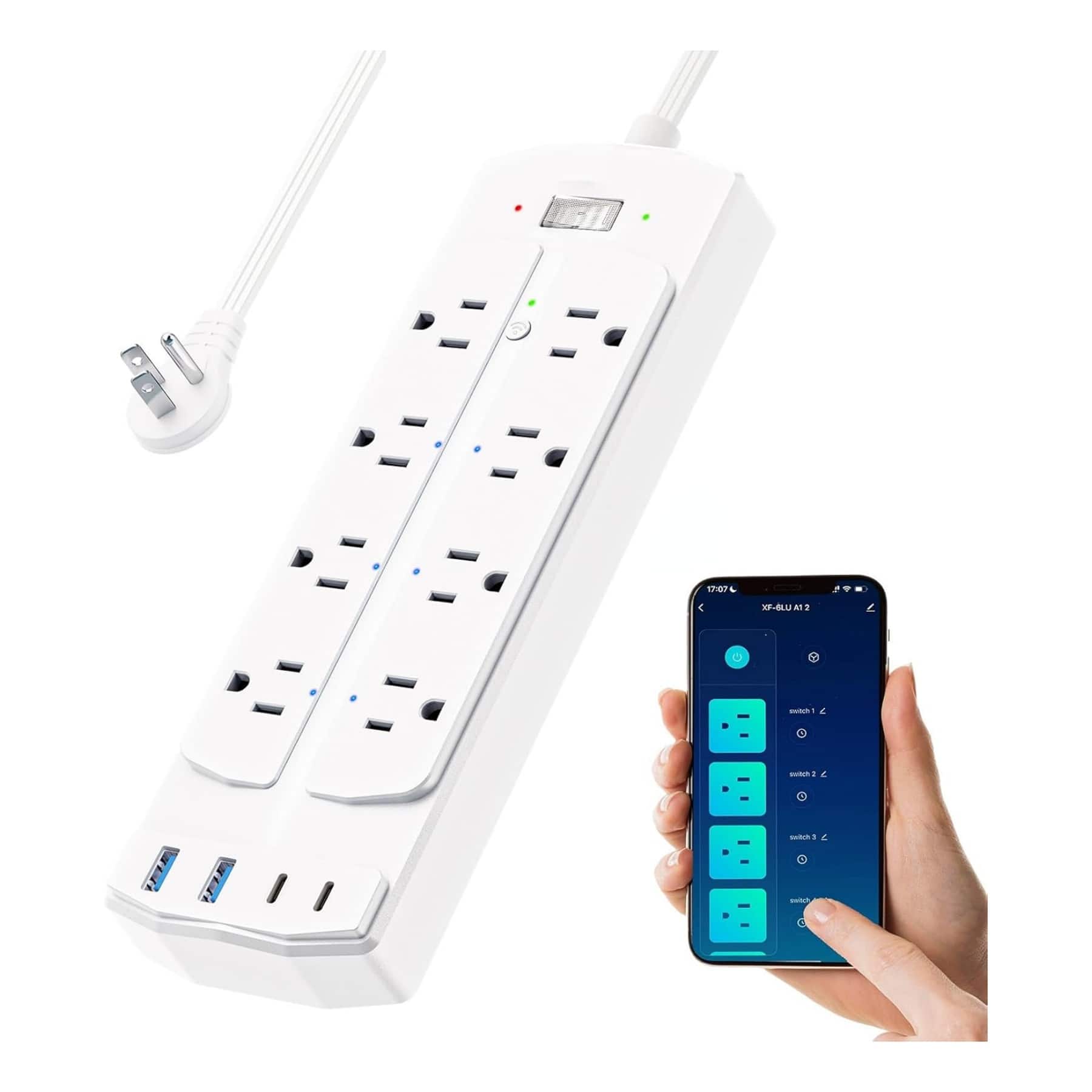 Dazzed Corner - Power Strip,Surge Protector,5FT Flat Plug Extension Cord - White