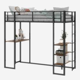 GOODSILO - Space-Saving Iron Frame Bunk Bed with Integrated L-Shaped Desk and Dual-Side Accessible Staircase for Children and Teens - Black