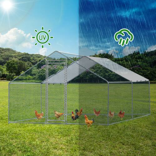 Alt View 2. Winado - 13x10FT Large Metal Poultry Cage for Chicken Run, Walk-in Chicken Pen with Waterproof Cover for Garden Outdoor Yard - Sliver.