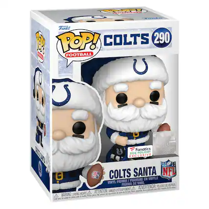 The text on the image is:
"POp DALI - Le ada 1 Funko POP! COLTS 290 M FOOTBALL UTAL BLIS SAUTA 20 NFL Fanatics 2024 HOLIDAY EXCLUSIVE NFL COLTS SANTA NFL / FIGURINE EN VINYLE VINYL FIGURE VINIL FIGURA DE ASFIXIA, ADVERTENCIA: PELIGRO DE asfixia para menores de 28 meses. D'TOUFFEMENT. adecuado para niños D'ATTENTION: - entants de moins de 36 mois. WARNING: CHOKING HAZARD, Small parts. Not suitable for children under 3 years. ATTENTION: - PELIGRO DE ASFIXIA, ADVERTENCIA: PELIGRO DE ASFIXIA para menores de 36 meses. No conviene para niños menores de 3 años."
Corrected and grouped text:
"Funko POP! Football Colts 290 M - NFL Fanatics 2024 Holiday Exclusive NFL Colts Santa / Vinyl Figure / Figurine en Vinyle / Figura de Vinil / Figura de Asfixia, Advertencia: Peligro de asfixia para menores de 28 meses. D'Touffement. Adecuado para niños. D'Attention: - Enfants de moins de 36 mois. Warning: Choking Hazard, Small parts. Not suitable for children under 3 years. Attention: - Peligro de asfixia, advertencia: peligro de asfixia para menores de 36 meses. No conviene para niños menores de 3 años."
