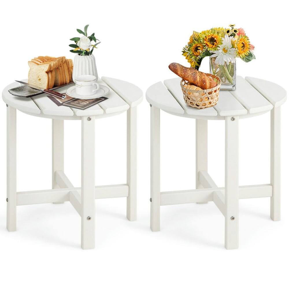Pefilos - Set of 2 18 Inch Round Weather-Resistant Adirondack Side Tables, Patio Coffee Table for Outdoor as Garden - White
