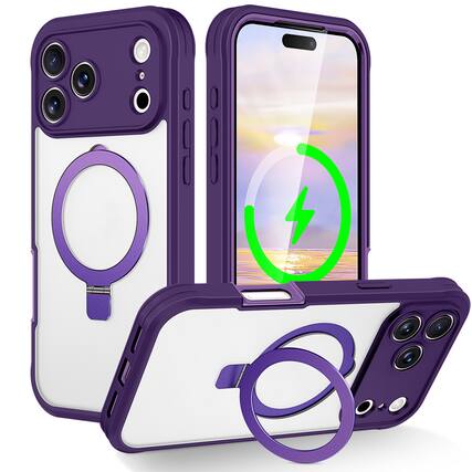 Front. UUCOVER - Magnetic Kickstand Case for Apple iPhone 18 Pro with PET Screen Protector, Compatible with MagSafe, Shockproof Cover - Darkpurple.