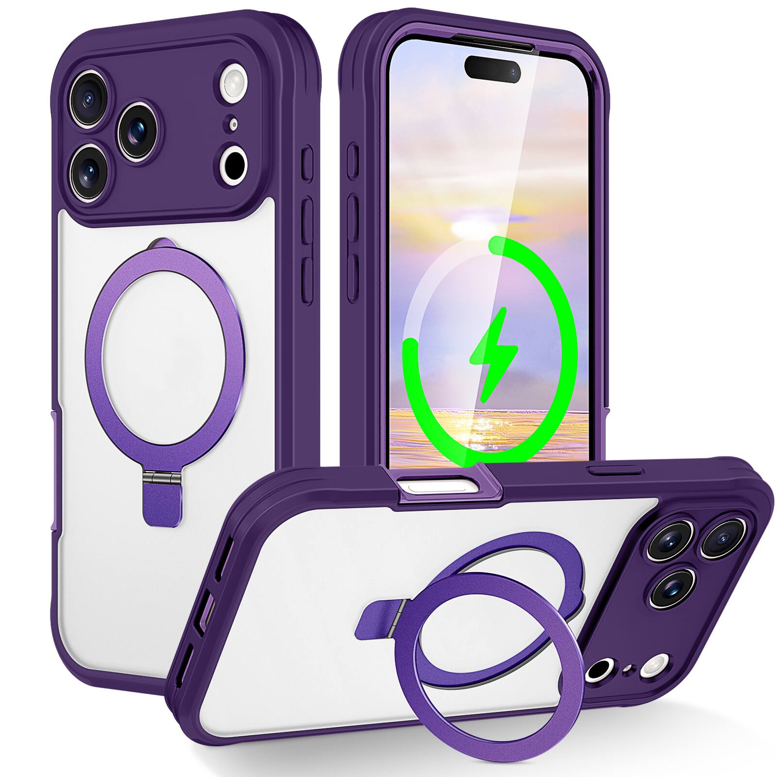 Front. UUCOVER - Magnetic Kickstand Case for Apple iPhone 18 Pro with PET Screen Protector, Compatible with MagSafe, Shockproof Cover - Darkpurple.