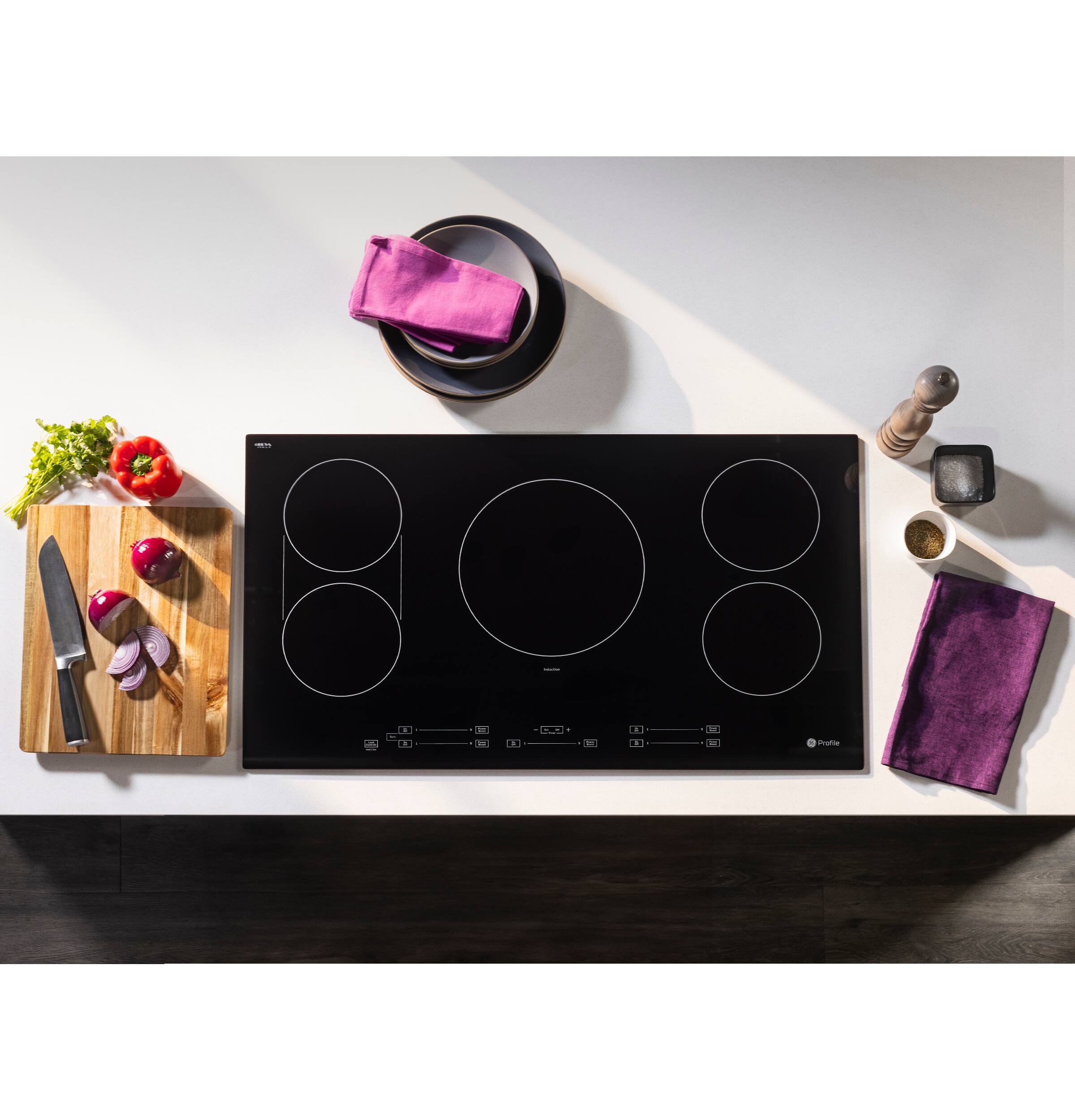 Alt View 26. GE Profile - 36" Built-In Electric Induction Cooktop with 5 Elements, Slide Touch Controls, and Power Boost - Black.
