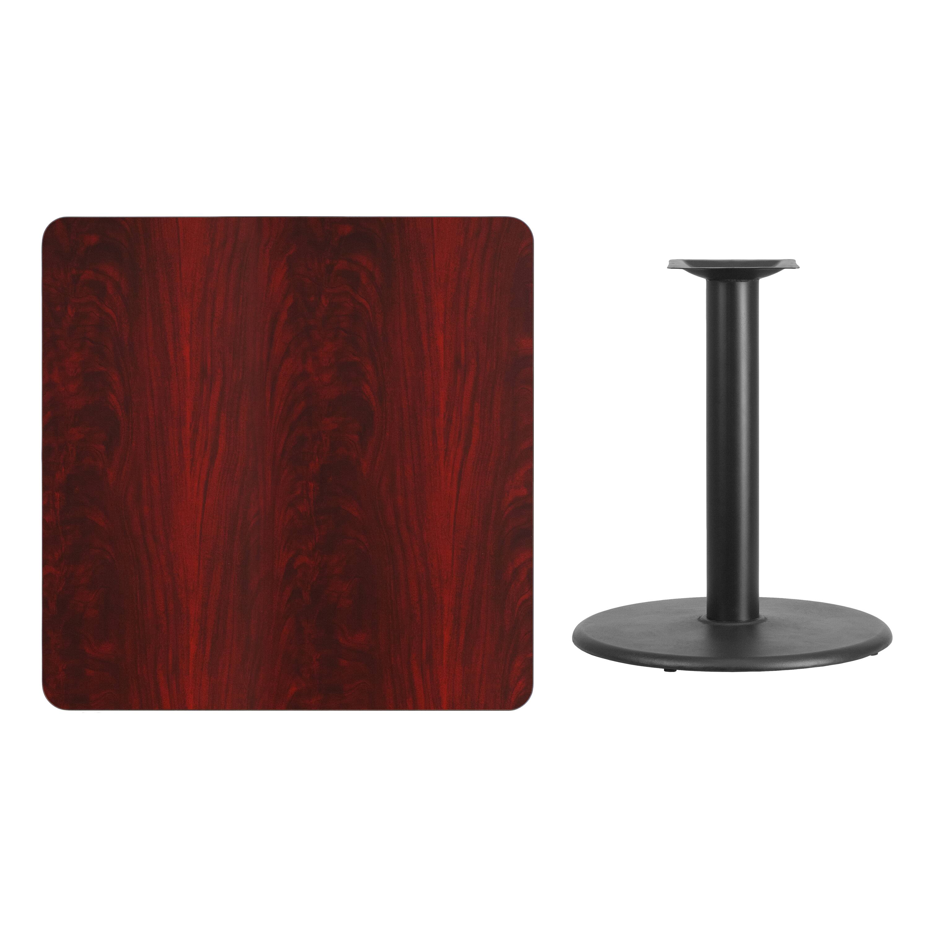 Alt View 2. Emma + Oliver - 36" Square Laminate Table Top with 24" Round Table Height Base - Mahogany.