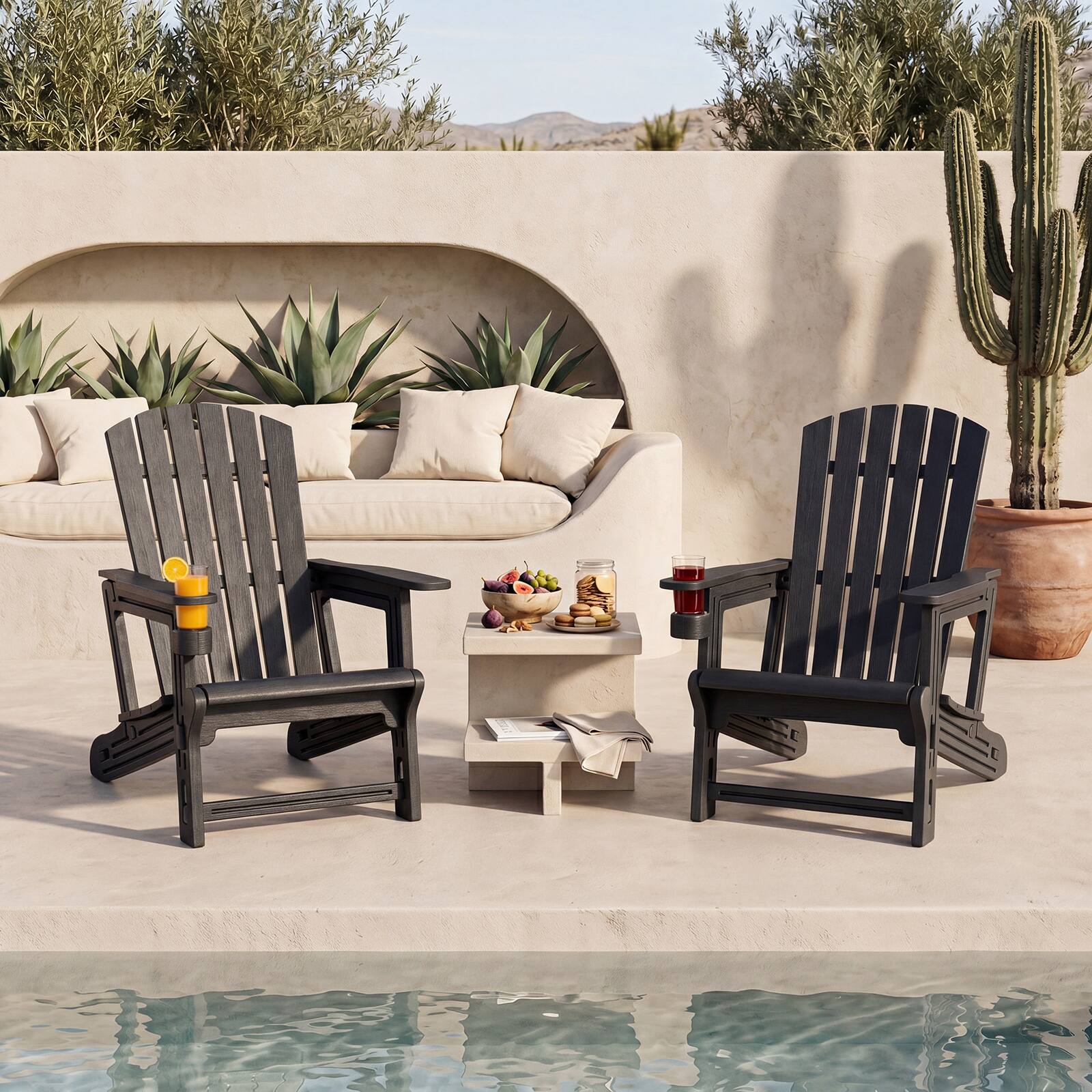 Alt View 3. Costway - Costway 1 PCS HDPE Adirondack Chair, All-Weather HDPE Patio Chairs with Cup Holder, High Backrest - Black.