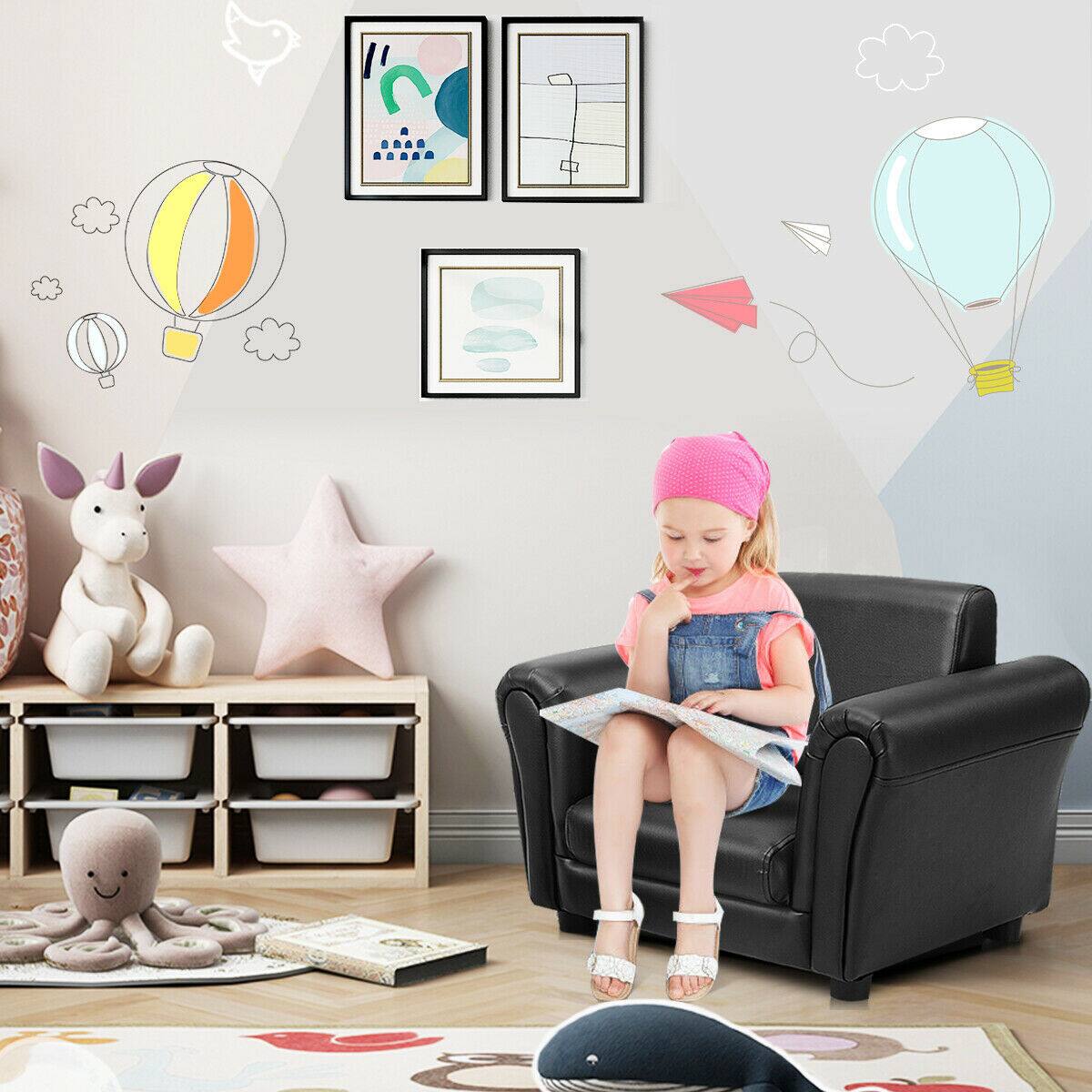 Alt View 1. Costway - Costway Kids Sofa Armrest Chair Couch Children Toddler Birthday Gift w/ Ottoman Black - Black.