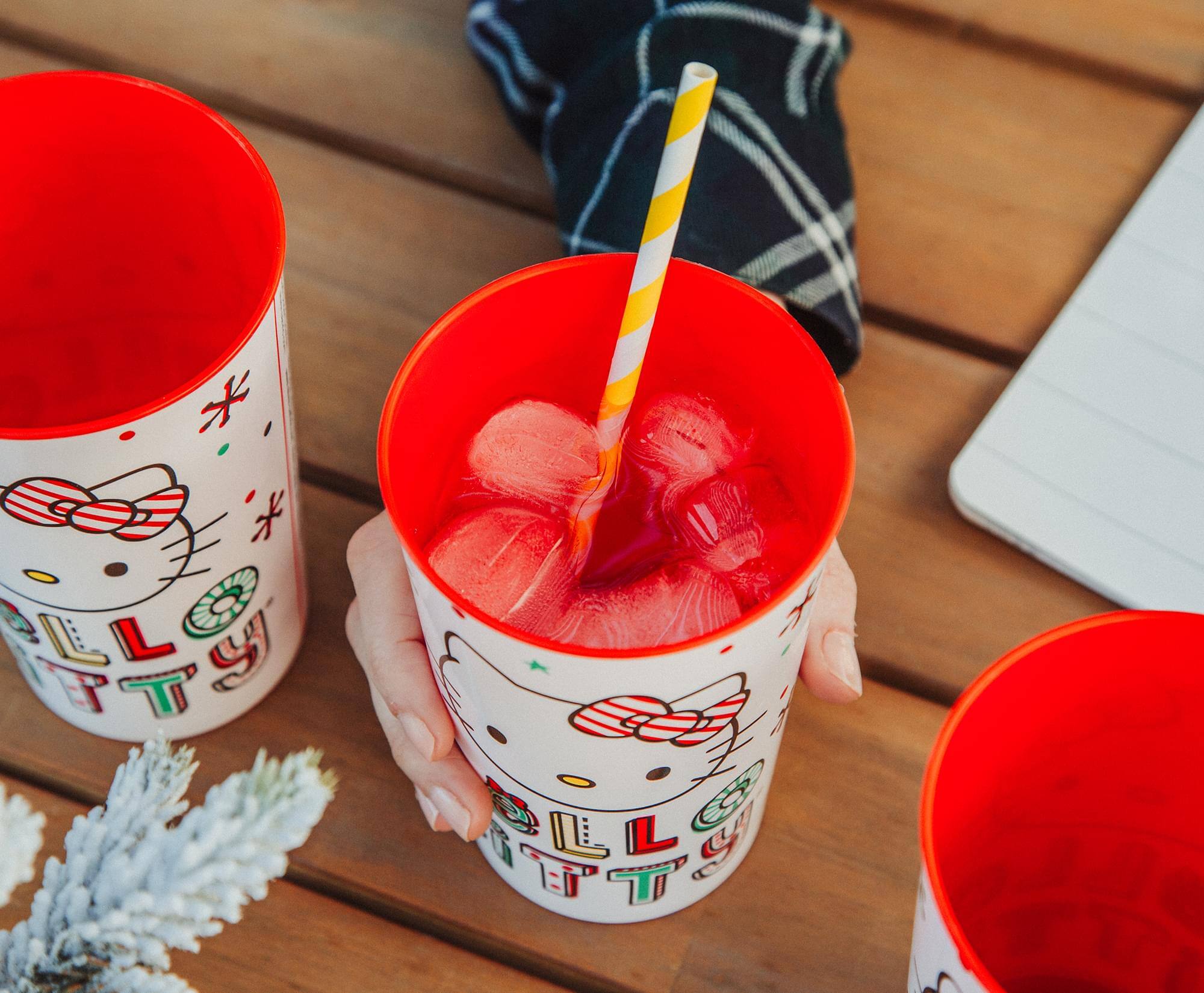Alt View 4. Silver Buffalo - Sanrio Hello Kitty Holiday 4-Piece Plastic Cup Set | Each Holds 22 Ounces - Red.