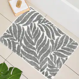 Paradigms Interiors - Bathroom Runner Rug - 4ft Long Bath Mat Leaf Bedroom Decor 47 Inches Rugs Water Absorbent For Bathtub Leaves 18 X 47 - Grey-1'4" x 2' (Rectangular)
