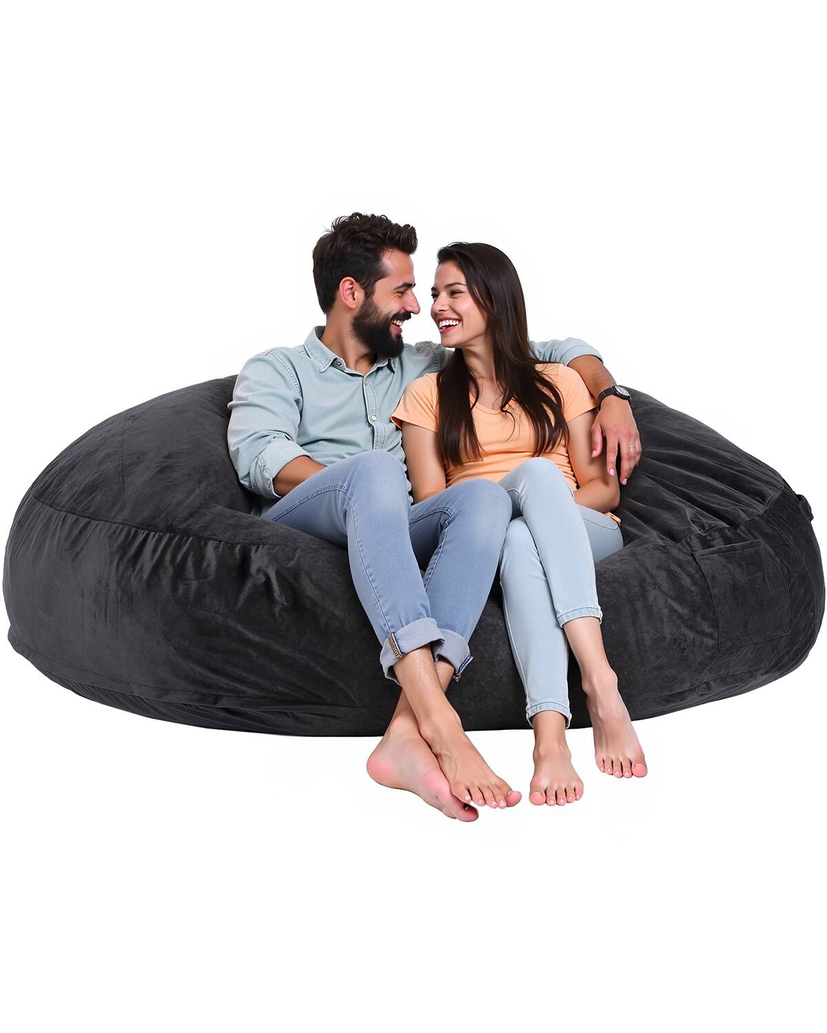 Front. VEVOR - Bean Bag Chair, Giant BeanBag Chair with Removable & Washable Cover for Adult, Dutch Velvet & High-Density Foam Filling - Black.