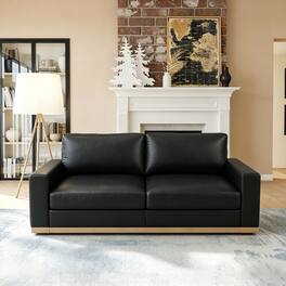 Dyonery - 86" Modern Single Sofa ,Deep Seat Modular Couch,Solid Wood Frame,Spring Cushions,Easy Assembly,Green,PU Black - Black Faux Leather