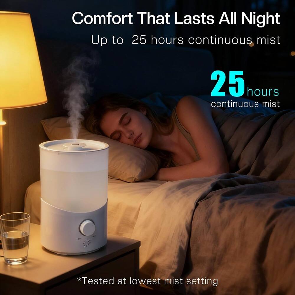 Comfort That Lasts All Night  
Up to 25 hours continuous mist  

25 hours continuous mist  

*Tested at lowest mist setting