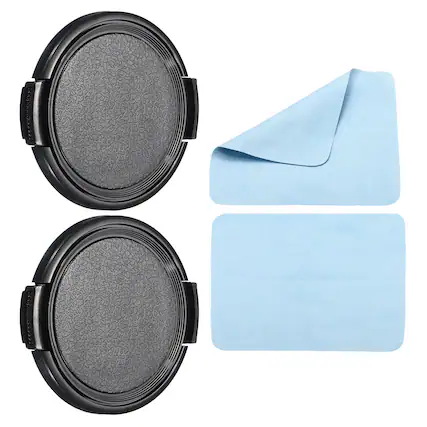 Front. Unique Bargains - 2pcs 52mm Sides Pinch Lens Cap with Cloth for Nikon/Fujifilm/Pentax/Leica - Black.