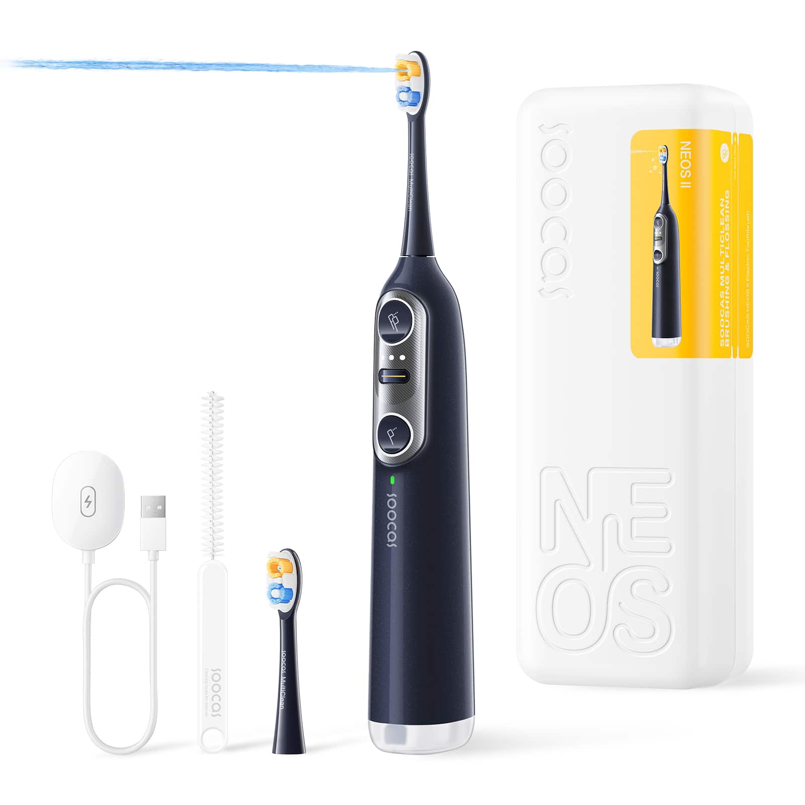Soocas - NEOS II 2-in-1 electric toothbrush with water flosser, Dark Violet - Black